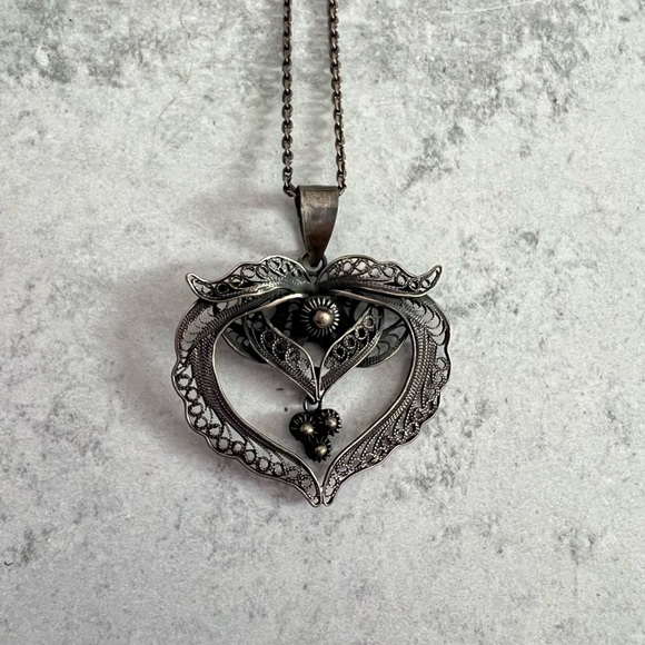 Victorian sterling silver 925 filigree steampunk heart...